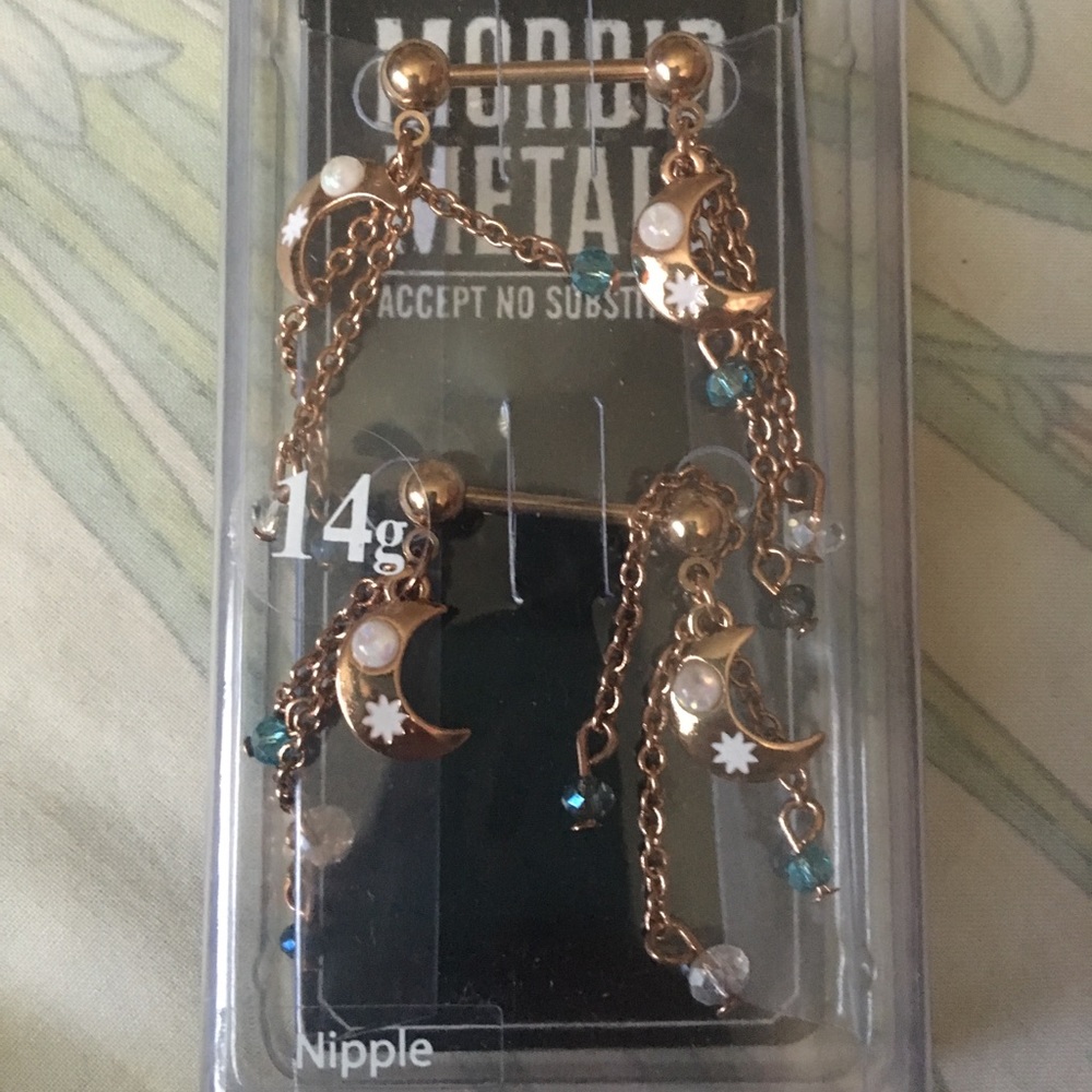 Moon and stars nipple rings